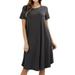 Womens & Plus Round Neck Short Sleeve Knee Length A-Line Swing Trapeze Dress (Ash Grey, M)