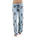 Tuscom Women Lady Causal Daily High Waist Skull Print Wide Calf Length Long Leg Pants