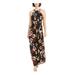 INC Womens Black Zippered Floral Sleeveless Halter Full-Length Trapeze Evening Dress Size 14