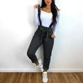 3 Colors Women's Fitness Denim Overalls Lace Up Long Jeans Pants Denim Jumpsuit Rompers Bib Pants