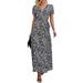 Sexy Dance Casual Floral Printed Dress For Women Bohemian Short Sleeve Long Maxi Dress Summer Beach Side Split Sundress