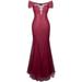 Angel-fashions Women's Halter Bateau Beaded Tulle Mermaid Sheath Prom Dresses