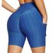SEASUM Women's Butt Lift Shorts Leggings With Pockets Biker Shorts Tummy Control Textured Workout Pants Blue XL