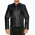 NomiLeather black leather jacket mens leather jacket and genuine leather jacket men (Black With Blue Strip ) XX-Large