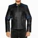 NomiLeather black leather jacket mens leather jacket and genuine leather jacket men (Black With Blue Strip ) XX-Large