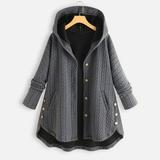 Women Plus Size Casual Button Pockets High Low Long Sleeve Hooded Coat