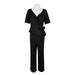 Adrianna Papell V-Neck Short Sleeve Gathered Side Zipper Back Solid Stretch Crepe Jumpsuit-BLACK