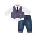 Little Lad Baby Boy Long Sleeve Mock Vest Shirt, Denim Jeans, & Tie, 3pc Outfit Set
