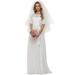 Ever-Pretty Womens Elegant Round Neck Bow Belt Long Bridesmaid Prom Dress 7624B White US8