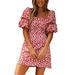 Sexy Women Puff Sleeve Boho Mini Dress Holiday Summer Casual Party Beach Sundress