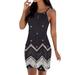 UKAP Summer Casual Bodycon Dress Boho Printed Halter Neck Strappy Dress Summer Evening Cocktail Party Sundress