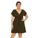 Colisha Womens Sexy Plus Size Backless Dress Short Sleeve V-Neck Belted High Waist Midi Dress with Drawstring Relax Fit Lounge Dress