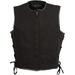Club Vest CVM3039 Men's Black Denim Vest with Leather Trim, Side Lacing Black