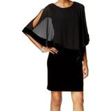 MSK Womens Black Sheer Overlay Sleeveless Jewel Neck Below The Knee Sheath Cocktail Dress Size 8