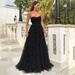 Jocestyle Tube Top Tulle Prom Women Party Dress Sequins Appliques Evening Gowns (M)