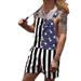 Loalirando Women Summer Denim Dress Adjustable Straps National Flag Overall Dress