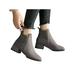 Women's Flat Heel Block Warm Ankle Boots Chelsea Suede Slip On Shoes Booties