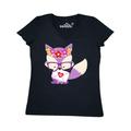 Inktastic Valentine's Day Fox, Fox With Glasses, Flowers Adult Women's V-Neck T-Shirt Female Black L