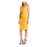 RALPH LAUREN Womens Yellow Solid Sleeveless V Neck Below The Knee Fit + Flare Dress Size 2