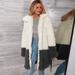 Meterk Women Faux Fur Long Coat Jacket Long Sleeves Turn Down Collar Splicing Vintage Furry Winter Casual Overcoat Outwear White