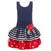 Bonnie Jean Little Girls Navy Bow Flower Stripe Polka Dot Sleeveless Dress