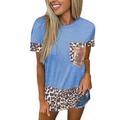 Women Leopard Print T-Shirt Ladies Short Sleeve Tunic Top Casual Summer Round Neck Blouse Tee S-5XL