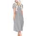 Mchoice Women Gray Dress Casual Loose Soft Crewneck Short Sleeve Pockets Swing Maxi Dress