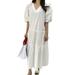 ZANZEA Women Casual V Neck Half Sleeve Frill Tiered Ruffle Long Dress