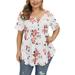 Women's Plus Size Henley V Neck Button Up Tunic Tops Floral Casual Swing Short Sleeve Shirts Blouses for Women