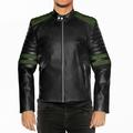 NomiLeather black leather jacket mens leather jacket and genuine leather jacket men (Black With Green Strip ) Small