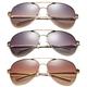 3 Pack Large Metal Rim Aviator Sunglasses for Men for Women, Two Tone Engrave Metal Temple, Silver, Gold Smoke & Brown