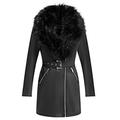 Giolshon Women's Faux Suede Leather Long Jacket Wonderfully Parka Coat with Faux Fur Collar 5XL