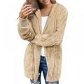 Women Fuzzy Fleece Oversized Open Front Cardigan Hooded Long Sleeve Warm Jacket Draped Pockets Outerwear Coat