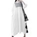 Women's Vintage Embroidered Flower Dress Loose Waist Long Sleeve Maxi Dress