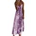 Womens Boho Sling Flower Print Long Maxi Dress Ladies Sexy V Neck Gradient Color Dress Beach Dress Sundress Plus Size S-5XL