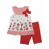 Toddler Girls Baby Outfit Peach Floral Check Shirt & Shorts Set