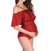 US Women Ladies One Piece Maternity Swimsuit Plus Size Pregnancy Swimwear Ruffle Off Shoulder Push Up Bra Padded Beachwear Swimming Costumes Bathing Suit Black Red Blue Summer S-5XL