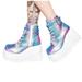 Tuscom Fashion Chunky Platform Wedges Boots for Women Ladies Square Toe Lace Zip Up Mid Calf High Heel Shoes