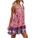 Women's Floral Printed Spaghetti Strap Deep V-Neck Ruffle A line Short Dress