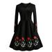 Autumn Winter Dress Women Black Embroidery Vintage Dresses Casual V Neck Short Dress Plus Size Vestidos Mujer