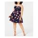 B DARLIN Womens Navy Floral Sleeveless Sweetheart Neckline Knee Length Fit + Flare Prom Dress Size 22W