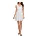 KENSIE Womens White Lace Solid Sleeveless V Neck Short Fit + Flare Dress Size 8