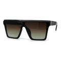 SA106 Modern Oversize Flat Top Bold Inset Lens Lining Half Rim Shield Sunglasses Black Gold Brown