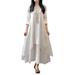 Altsales Summer Women Dress Casual Loose tow piece Cotton Line Dress Full Sleeve O-neck Ladies Elegant Ruffle Hem Dresses