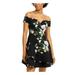 B DARLIN Womens Black Floral Off Shoulder Above The Knee Fit + Flare Dress Size 3\4