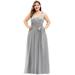 Ever-Pretty Womens Elegant Plus size Tulle Cocktail Party Dresses for Women 73031 Gray US14