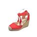 LUXUR Womens Ladies Summer Wedge Sandals Comfort Ankle Tie Up Espadrilles Shoes Size