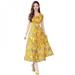 Sonbest Long Summer Floral Dress Women Flower Print Casual Scoop Neck Dress Short Sleeve Office Ladies Elegant Vintage Boho Party Dress Yellow XXL