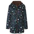 Women Jacket Teddy Coat Winter Women Windbreaker Floral Print Warm Outwear Hooded Pockets Vintage Coats Plus Size