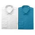 2 PACK Men's Boltini Italy Standard Collar Long Sleeve Regular Fit Classic Dress Shirt - Turquoise White